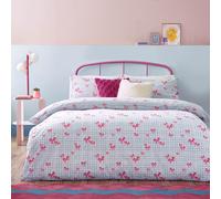 furn. Heya Home Gingham Bows Duvet Cover Set - Soft & Durable Square Check Playful Bows Bedding (Blue - Super King - 260x220cm)
