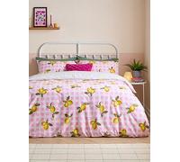 Heya Home Gingham Lemons Reversible Duvet Set King, Pink