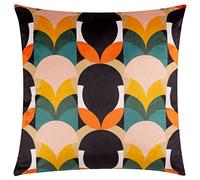 Raeya Art Deco Velvet Filled Cushion 45x45cm Black/Peach