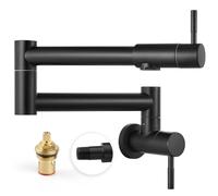 Heyalan 19 Inch Matte Black Saucepan Filler Wall Mount Foldable Extendable Stainless Steel Kitchen Faucet with Double Seal Swing Arm Single Hole Two NPT Handles