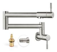 Heyalan 19" Pot Filler Brushed Nickel Wall Mounted Folding Stretchable Kitchen Restaurant Faucet with Double Joint Swing Arm Single Hole Two Handles Commercial NPT Stainless Steel Stove Tap