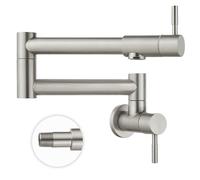 Heyalan 19" Pot Filler Brushed Nickel Wall Mounted Folding Stretchable Kitchen Restaurant Faucet with Double Joint Swing Arm Single Hole Two Handles Commercial NPT Stainless Steel Stove Tap