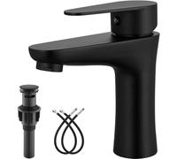 Heyalan Bathroom Faucet 1 Hole SUS304 Stainless Steel Deck Mounted Toilet Single Switch Basin Faucet with Pop Up Drain and Hot and Cold Water Mixer, Matte Black