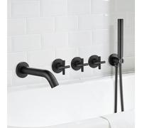 Heyalan Bathtub Faucet Set,Wall Mount Tub Faucet with Handheld Shower Wand and Spout,Tub Filler Faucets,3 Handles Shower Trim Combo 2 Function Bath Fixtures with Rough-in Valve,Matte Black