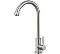 Heyalan Brushed Nickel Kitchen Faucet Cold Water Only 1 Hole Single Handle 360 Degree Swivel Spout Deck Mount High Arc SUS304 Sink Bar Tap Goose Neck with Hose and Longer Thread Pipe