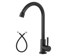 Heyalan Cold Water Only Kitchen Faucet SUS304 Sink Faucets High Arc Gooseneck 360 Degree Rotation Spout Basin Tap with Longer Thread Pipe,Matte Black