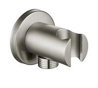 Heyalan Handheld Shower Wand Holder,Connecting Shower Hose and Water Pipe Brass Shower Hand Holder Wall Mount Bracket Supply Elbow,Brushed Nickel,Round