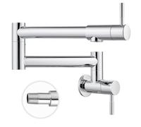 Heyalan Kitchen Restaurant Faucet Polished Chrome 19 Inch Wall Mounted Folding Stretchable Double Joint Swing Arm Single Hole Two Handles Commercial NPT Stainless Steel Pot Filler