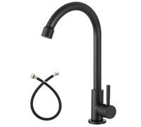 Heyalan Matte Black Cold Water Only Kitchen Faucet SUS304 Sink Faucets High Arc Gooseneck 360 Degree Rotation Spout Basin Tap with Longer Thread Pipe