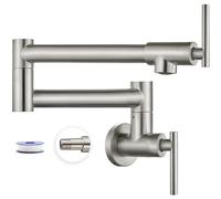 Heyalan Pot Filler Faucet Wall Mounted Stainless Steel 304 Brushed Nickel Double Joint Swing Folding Arms with Two Handles Single Hole Commercial Kitchen Sink Faucet Control Water
