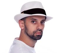 HEYANN Fedoras Hat for Men Trilby Hats Unisex Straw Sun Hat Panama Hat Sun Hats for Women Men Classic Mens Trilby Hat Beach Hat for Summer Hat Holiday (White-L)