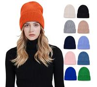 HEYANN Knit Beanie Hat Orange, Pure Wool Winter Cute Beanie Knitted Hat Soft Cap Womens Hat Beanie Hat for Womens Men Cold Weather Warm Cuffed Beanie (Orange)