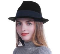 HEYANN Mens Trilby Hats,Wool Felt Fedora Hats Short Brim Panama Hat for Men Classic Jazz Cap Derby Party Hat for Mens Womens (L/XL, Black)