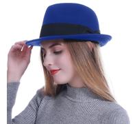 HEYANN Mens Trilby Hats,Wool Felt Fedora Hats Short Brim Panama Hat for Men Classic Jazz Cap Derby Party Hat for Mens Womens (M/L, Dark Treasure Blue)