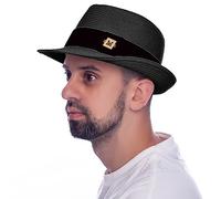 HEYANN Panama Hat for Men, Black L Trilby Hat for Men Straw Hats Fedora Hat for Men Straw Trilby Hat Mens Panama Hat UK Unisex Straw Hat for Men Women (Black-L)