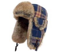 HEYANN Plaid Faux Fur Winter Trapper Hat for Men Women, Russian Mens Aviator Hat with Ear Flaps Russian Ushanka Trapper Hats Eskimo Soviet Pilot Hats Windproof Brown