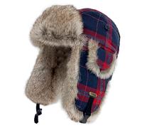 HEYANN Plaid Faux Fur Winter Trapper Hat for Men Women, Russian Mens Aviator Hat with Ear Flaps Russian Ushanka Trapper Hats Eskimo Soviet Pilot Hats Windproof Red-Blue