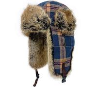 HEYANN Russian Hat Men's Bomber Hats Plaid Faux Fur Winter Trapper Hat for Men Women with Thermal Windproof Ear Flaps Russian Ushanka Trapper Hats Soviet Hat (L/XL, Brown)