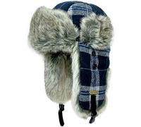 HEYANN Russian Hat, Ushanka Trapper Hats Soviet Hat Mens Bomber Hats Plaid Faux Fur Winter Trapper Hat for Men Women with Ear Flaps (L/XL, Blue-Grey)