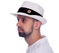 HEYANN White Trilby Hat Fedora Hat for Men Straw Trilby Hat, XL 61 cm Panama Hat for Men Trilby Hat for Men Floppy Unisex Straw Sunhat Beach Hat for Men Women (White-XL)