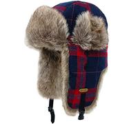 HEYANN Winter Trapper Hat for Men Women Russian Ushanka Bomber Hats Plaid Faux Fur Hat with Ear Flaps Thermal Windproof Trapper Hats Soviet Pilot Hat (L/XL, Red-Blue)