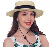HEYANN Women's Straw Hat,Women's Panama Hats Straw Boater Hat Sun Hats Summer Beach Sun Hat Floppy Foldable Summer Sun Hat Wide Brim for Women UV Hat Hiking Pool (Beige-M)