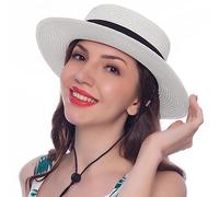 HEYANN Women's Straw Hat,Women's Panama Hats Straw Boater Hat Sun Hats Summer Beach Sun Hat Floppy Foldable Summer Sun Hat Wide Brim for Women UV Hat Hiking Pool (White-M)