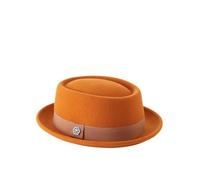 HEYANN Wool Felt Pork Pie Hat for Men Women,Trilby Hats Classic Round Porkpie Vintage Fedora Hats Winter Gentleman Derby Bowler Hat for Wedding Art Gallery (L, Caramel)