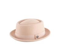 HEYANN Wool Felt Pork Pie Hat for Men Women,Wool Felt Trilby Hats Classic Round Porkpie Vintage Fedora Hats Winter Gentleman Derby Bowler Hat for Wedding Art Gallery (UK, Alpha, L, Beige)