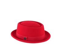 HEYANN Wool Felt Pork Pie Hat for Men Women,Wool Felt Trilby Hats Classic Round Porkpie Vintage Fedora Hats Winter Gentleman Derby Bowler Hat for Wedding Art Gallery (UK, Alpha, L, red)