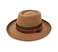 HEYANN Wool Pork Pie Hat Men Women Felt Vintage Leather Belt Fedora Hats | Short Brim Pork Pie Hat for Men Wool Felt Retro Porkpie Hat Classic Fedora Derby Hat for Party Wedding