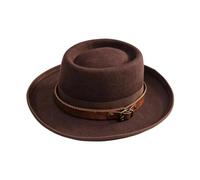 HEYANN Wool Pork Pie Hat Men Women Felt Vintage Leather Belt Fedora Hats | Short Brim Pork Pie Hat for Men Wool Felt Retro Porkpie Hat Classic Fedora Derby Hat for Party Wedding
