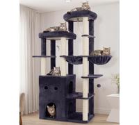 Heybly Cat Tree, 177cm Secure Anti-Tip Cat Tower for Large Cats HCT065G | Expansive Cat Furniture with Dual-Tier Cat Condo Villa, 2 Top Perches, Hammock & Full Sisal Scratching Posts, Smoky Gray