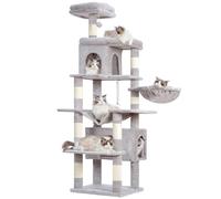 Heybly Cat Tree, 178 cm Height, Scratching Post for Indoor Cats, Multi-Tier Cat Tree with 8 Scratching Posts, 2 Hole, 2 Platforms, Hammock, Basket, Dark Grey HCT036W