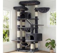 Heybly Cat Tree, 180 cm-Tall Tower for Indoor Cats with 2 Perches, 2 Big Condos, 2 Hammocks, Basket, Scratching Pad, Large Cat Furniture and Condo, Smoky Grey HCT034G