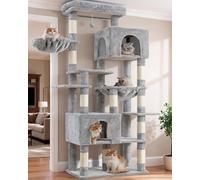 Heybly Cat Tree, 193cm Tall Heavy Duty Cat Tower for Big Cats with Extra Wide Baseboard, Multi-Level Large Cat Furniture with 2 Condos & 2 Hammocks, 10 Scratching Posts, Light Gray HCT039W