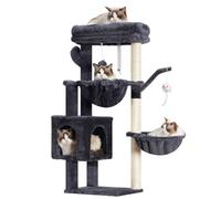 Heybly Cat Tree, 39.4 Inches Tower Condo with Scratching Post, Cat Tower for Indoor Cats, Fully Wrapped Sisal Pole, Soft Platform, 2 Baskets and Dangling Toy, Smoky Gray HCT006SG