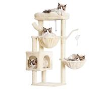 Heybly Cat Tree, 39.4 Inches Tower Condo with Scratching Post, Cat Tower for Indoor Cats, Fully Wrapped Sisal Pole, Soft Platform, 2 Baskets and Dangling Toy, Beige HCT006SM