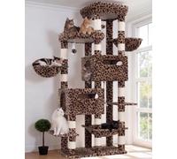 Heybly Cat Tree, 74.8-Inch Spacious & Tall Cat Tower for Large Cat HCT062BW | Cat Furniture with Large Top Perch, Solid Base, 2 Cat Condos, Hanging Hammock, Durable Sisal Scratching Posts, Leopard Print