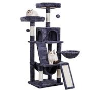 Heybly Cat Tree, Cat Tower for Indoor Cats,Multi-Level Cat Furniture Condo for Cats with Padded Plush Perch, Cozy Basket and Scratching Board Smoky Gray HCT014G