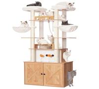 Heybly Cat Tree for Maine Coon with Litter Box Enclosure, 72-inch Wooden Cat Tower for Indoor Cats Large Adult, Big Condo with Food Station, Baskets, Furniture with All-sisal Scratching Post HCT112WB