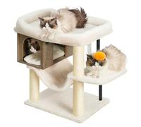 Heybly Cat Tree Tower, Wooden Cat Condo Cave for Indoor Kittens, Large Platform for Adult Cat, Big Padded Perch for Maine Coon, Furniture with 2 Sisal Posts, Hammocks, Ball, Rustic Gray HCT017SG