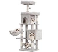 Heybly Cat Tree with Large Platform, Multi-Level Cat Tower with 2 Caves, Cat Condo with 6 Sisal Scratching Posts, Top Perch and Hammock for Indoor Cats Basket, Light Gray HCT016W