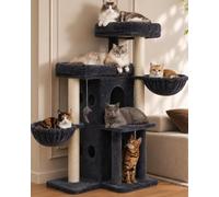 Heybly Cat Tree with Reinforced Big Base, 105 cm Sturdy Cat Tower HCT075G | Indoor Cat Furniture Featuring 2 Roomy Platforms, Double Condos, 2 Cozy Baskets, Full Sisal Scratching Posts, Smoky Gray