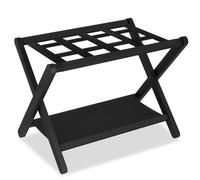 Heybly Luggage Rack, Folding Suitcase Stand with Storage Shelf, Heavy-Duty Luggage Holder for Guest Room Bedroom Hotel, Holds up to 141 lb, Black, HLR010B1