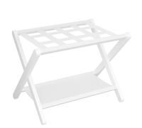 Heybly Luggage Rack, Folding Suitcase Stand with Storage Shelf, Heavy-Duty Luggage Holder for Guest Room Bedroom Hotel, Holds up to 141 lb, White, HLR010W1