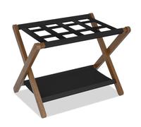 Heybly Luggage Rack, Folding Suitcase Stand with Storage Shelf, Luggage Holder with 5 Nylon Straps for Guest Room Bedroom Hotel, Walnut HLR010WB1