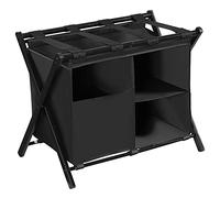 Heybly Luggage Rack with Laundry Bag, Steel Folding Suitcase Stand for Guest Room, Bedroom and Hotel with Foldable Steel Frame, 23.62" L x 15.57" W x 24.21" H, Black HLR006B1