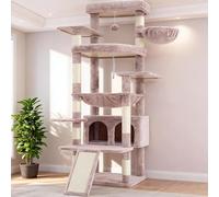 Heybly Tall Cat Tree for Large Cats, 202 cm Multi-Level Cat Tower for Indoor Cats with Large Baseboard, Condo Furniture with 2 Widened Plush Perches,Scratching Board and Big Caves, Muchroom HCT038MU