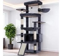 Heybly Tall Cat Tree for Large Cats, 202 cm Multi-Level Cat Tower for Indoor Cats with Large Baseboard, Condo Furniture with 2 Widened Plush Perches,Scratching Board and Big Caves, Smoky Grey HCT038G